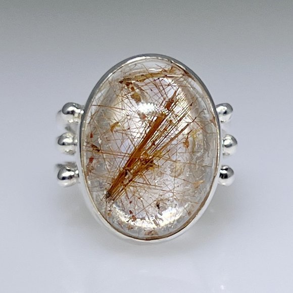 Quality Sterling Silver bronze rutile Quartz ring, size 6.50, NWOT - Picture 1 of 7